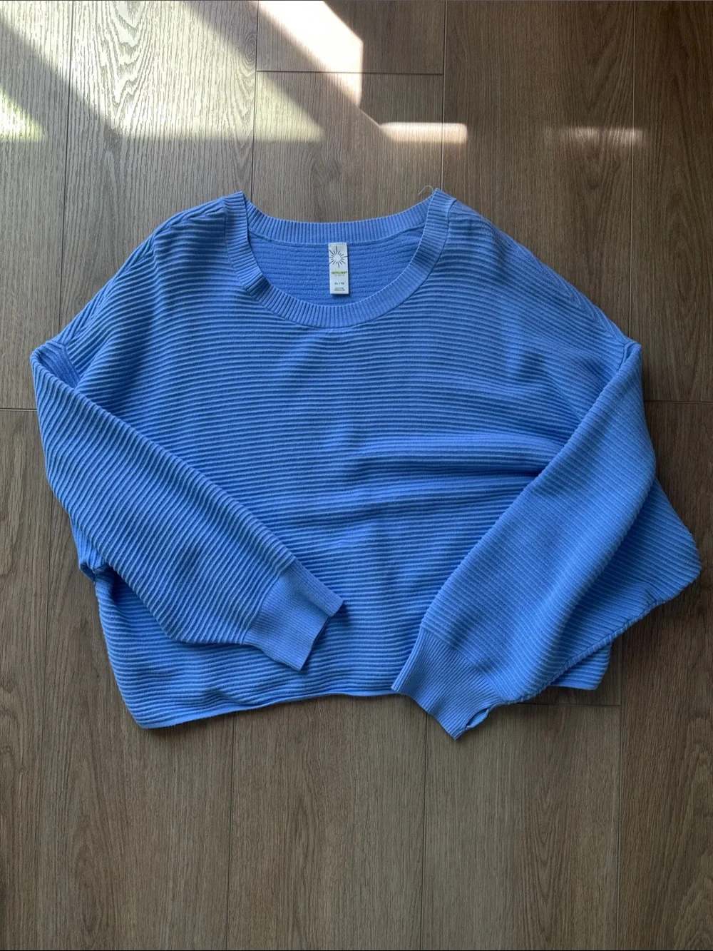 Aerie Offline Light Blue Ribbed Crewneck Women's Top - Picture 1 of 6